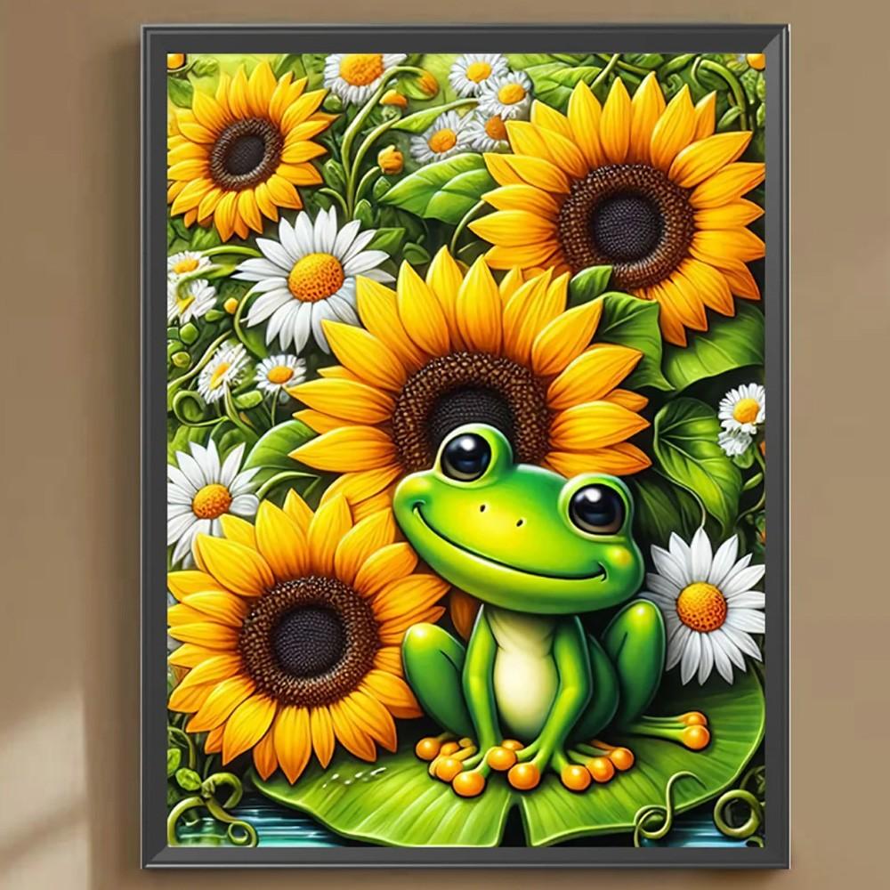 5D Diamond Painting Kit, DIY Diamond Art, Sunflower & Frog Full Drill, Beginner Friendly, 11.81x15.75 Inches, Home Wall Decor, Christmas Gift