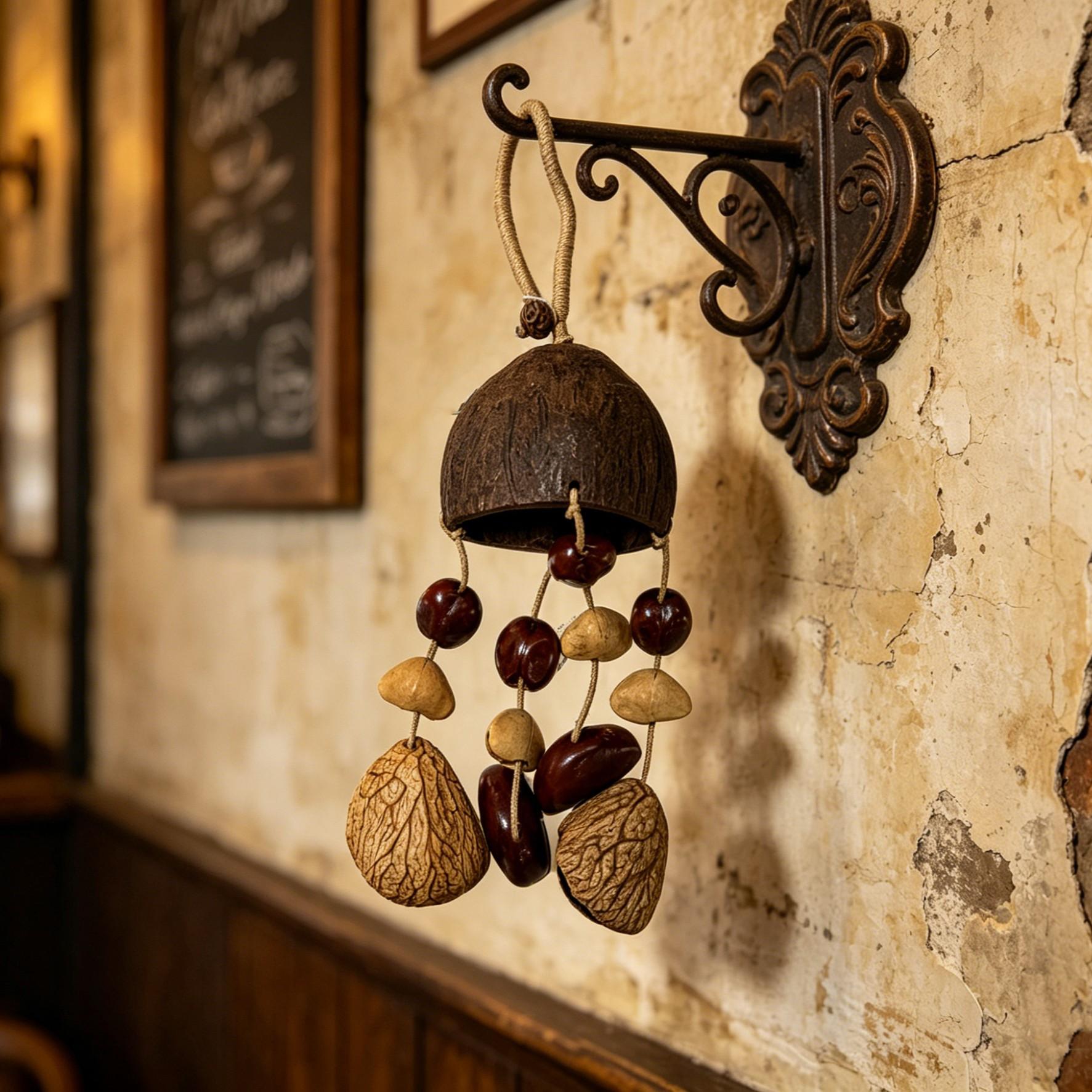 Natural Coconut Shell Seed Wind Chime, Bohemian Handmade Wooden Hanging Decor, Vintage Garden Patio Decoration, Sound Healing Bell