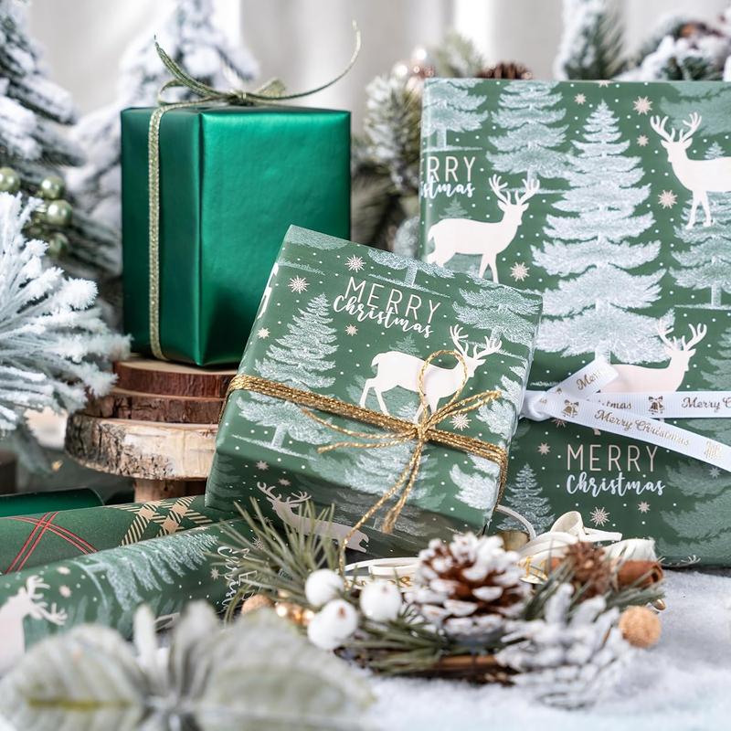 RUSPEPA 3 Rolls Christmas Wrapping Paper Set | Plaid, Solid Colors & Reindeer Christmas Tree Patterns - Ideal for Parties, Decor, Gift Wrapping, DIY Crafts, Xmas Gifts, Family Gatherings, Holiday Decor, Festive Wrapping - 17 x 120 inches RUSPEPA 3 Rolls Christmas Wrapping Paper Set | Plaid, Solid Colors & Reindeer Christmas Tree Patterns - Ideal for Parties, Decor, Gift Wrapping, DIY Crafts, Xmas Gifts, Family Gatherings, Holiday Decor, Festive Wrapping - 17 x 120 inches