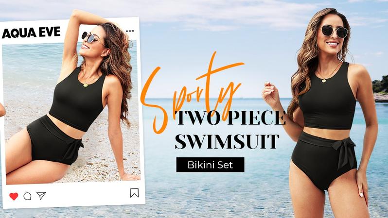 Aqua Eve Women High Waisted Bikini Set Racerback Swimsuit Two Piece Bathing Suit High Neck Swimwear Tankini Outfit Activewear