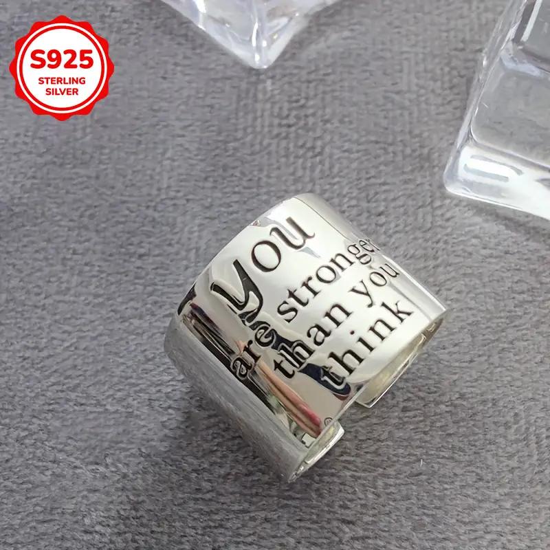 Letter inspirational ring, 925 silver ring, inspiration carving, adjustable size ring, hypoallergenic broadband, fashionable and diverse, classic and eye-catching jewelry, suitable for daily and party wear