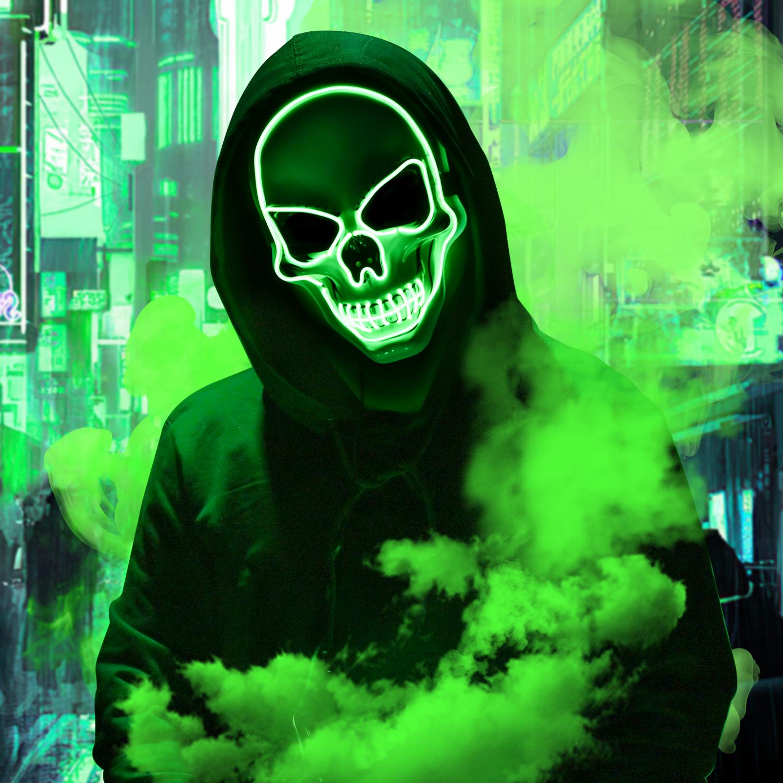 2025 Upgrade Halloween Scary LED Mask LED Skeleton Mask Purge Hacker Mask Glow in The Dark Mask for Halloween Costume Party Creepy Spooky