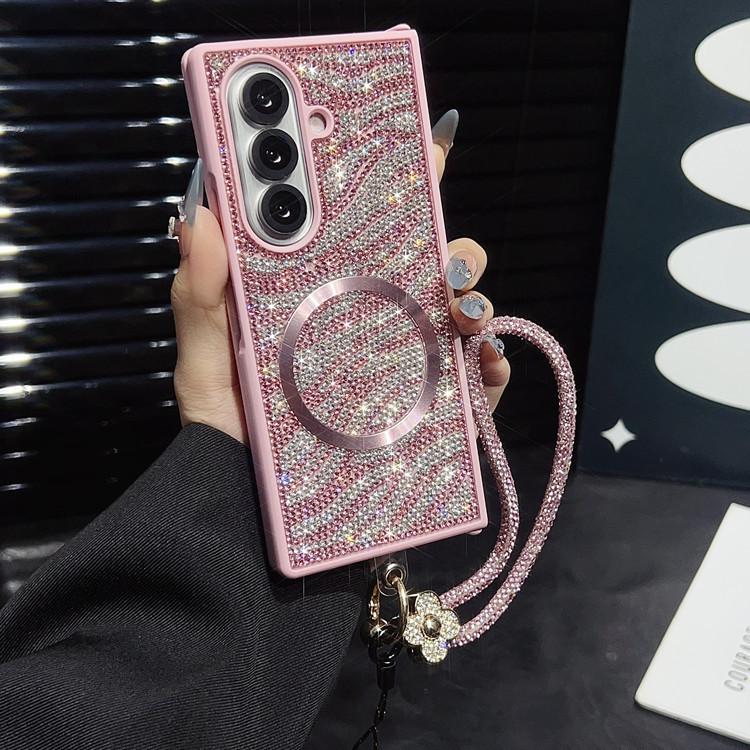Compatible with Z Fold7/Z Fold6/Z Fold5/Z Fold4/Z Fold3 | Rhinestone Magnetic Lanyard Full Wrap Shockproof Large Fold Phone Case HNZ0483