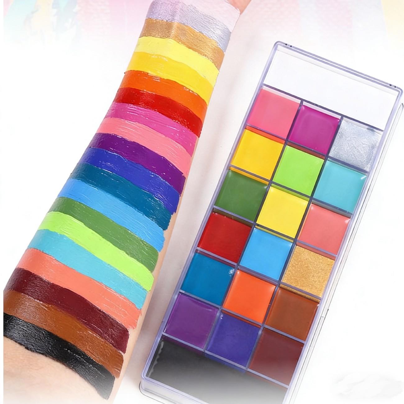 20 Colors Face Body Paint Set, Festival Party Art Kit with Palette and Stencil Tools, Artist Brushes, Tattoo Templates, Beginner & Pro Use