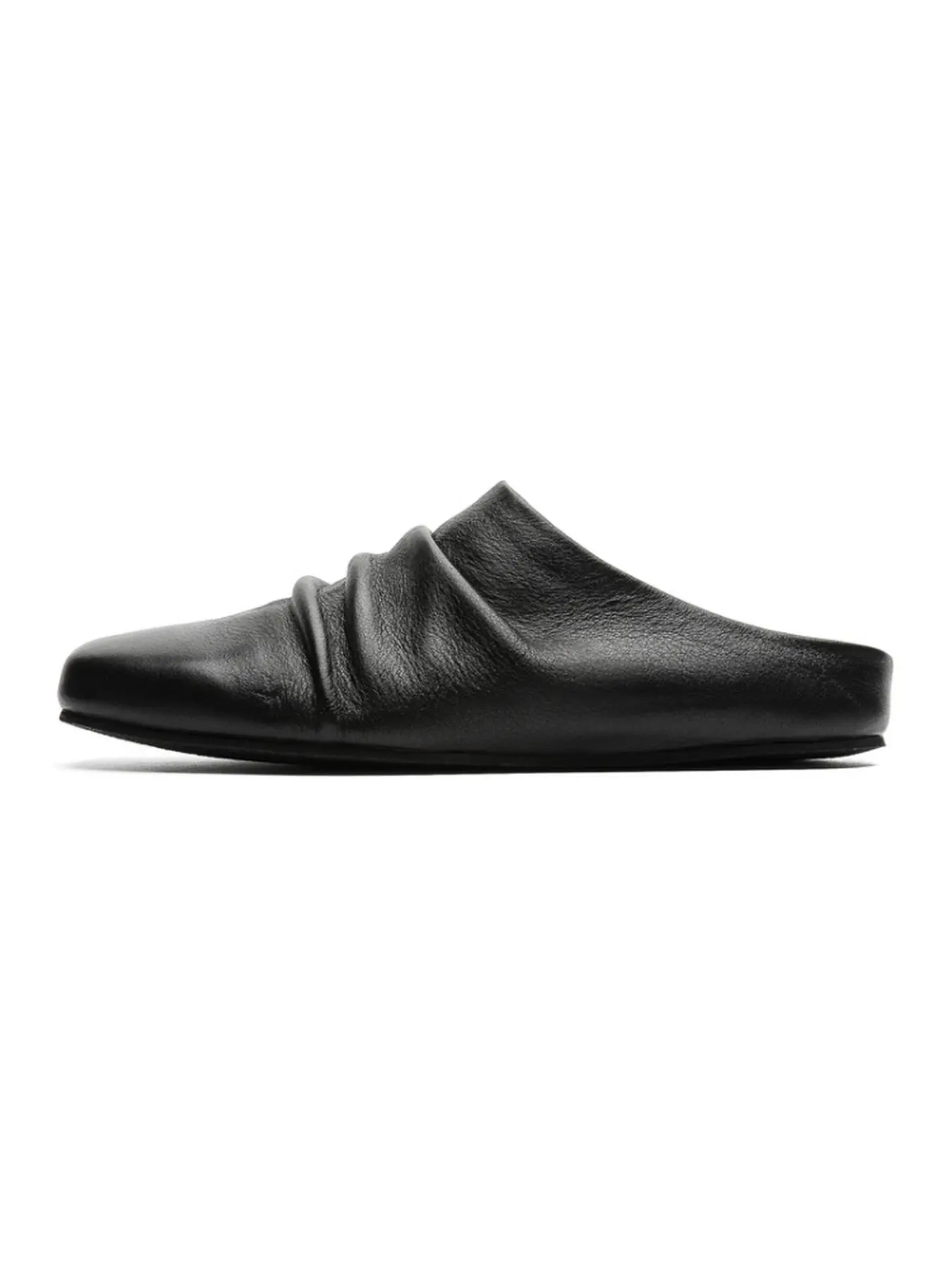 Men's Soft Leather Ruched Square Toe Closed Toe Mule Lazy Shoes, Versatile Casual Leather Shoes for Daily Wear, Travel, Casual Shopping, Minimalist Mules