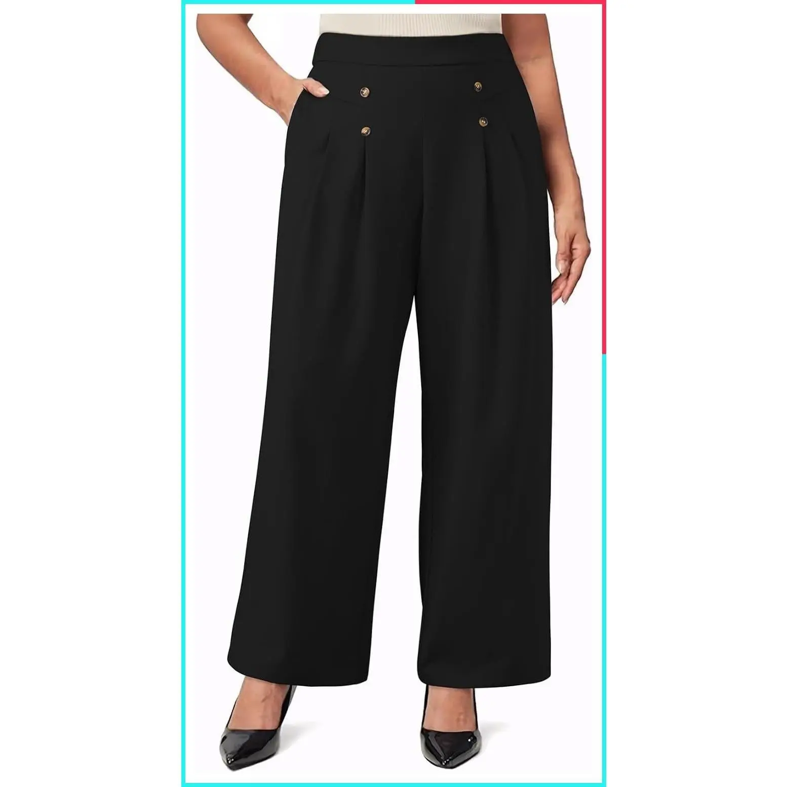 Women's Plus Size High-Waisted Pleated Wide-Leg Palazzo Pants Business Casual Office Work Trousers (1X-5X)