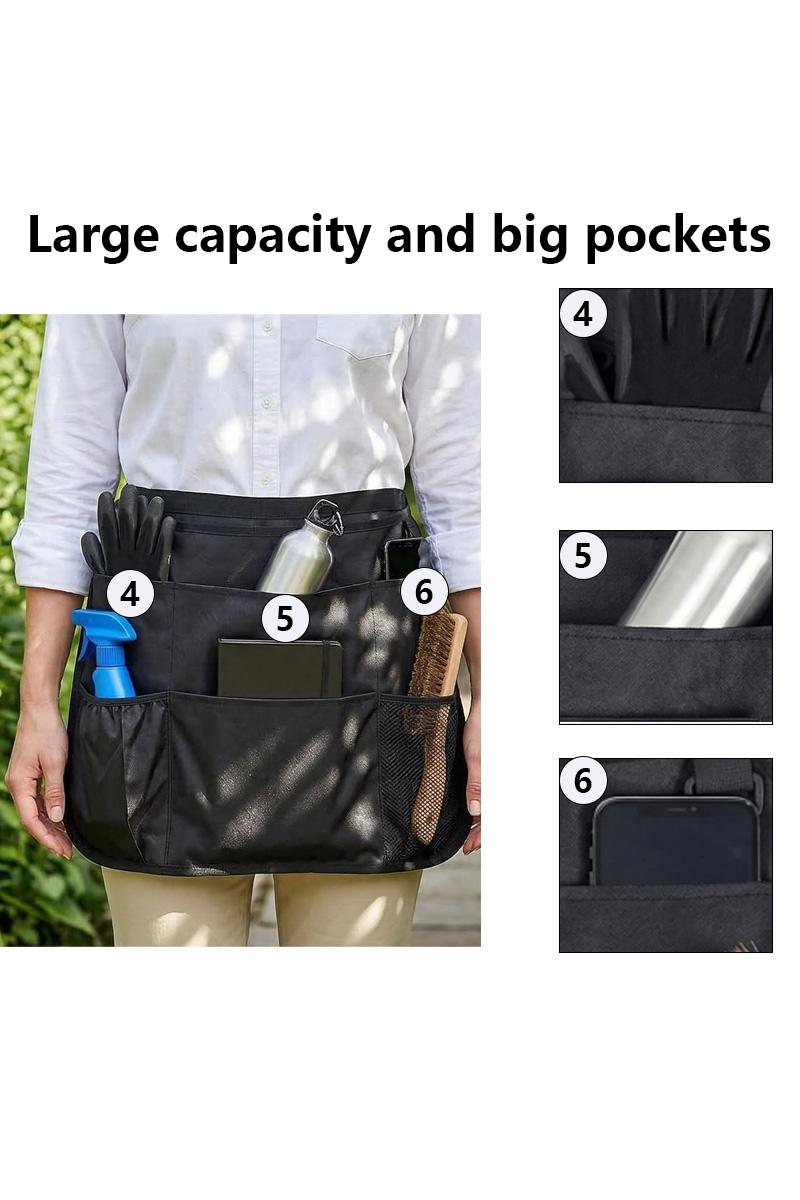 Waitress Server Apron with Multiple Pockets, Half Apron with Adjustable Belt for Waitress, Waiter, Women Men Server, Waist Apron for Restaurant, Bistro, Kitchen, Black, Cooking Apron