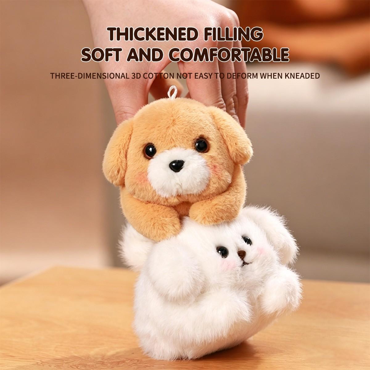 Plush Dog Keychain with Tail Wiggling Sound, Cute Bag Accessory Stress Relief Toy, Pull String Interactive Pet Gift