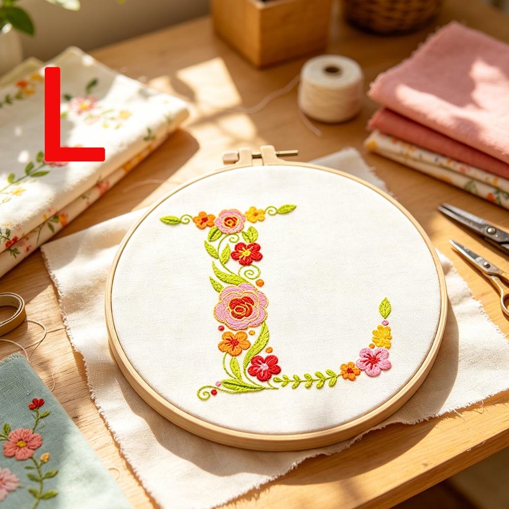Creative Floral Letter Embroidery Kit, Beginner-Friendly Sewing Art Set, Includes Embroidery Cloth, Threads, Tools(random color), Instructions, Unique Home Decor, Gift, Souvenir