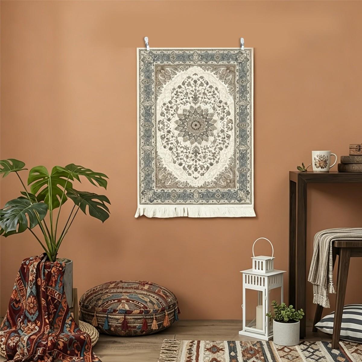 Vintage Central Asian Pattern Fringe Wall Hanging Tapestry, Luxe Ethnic Style Wall Decor Fabric, Bedroom Living Room Bed Head Art