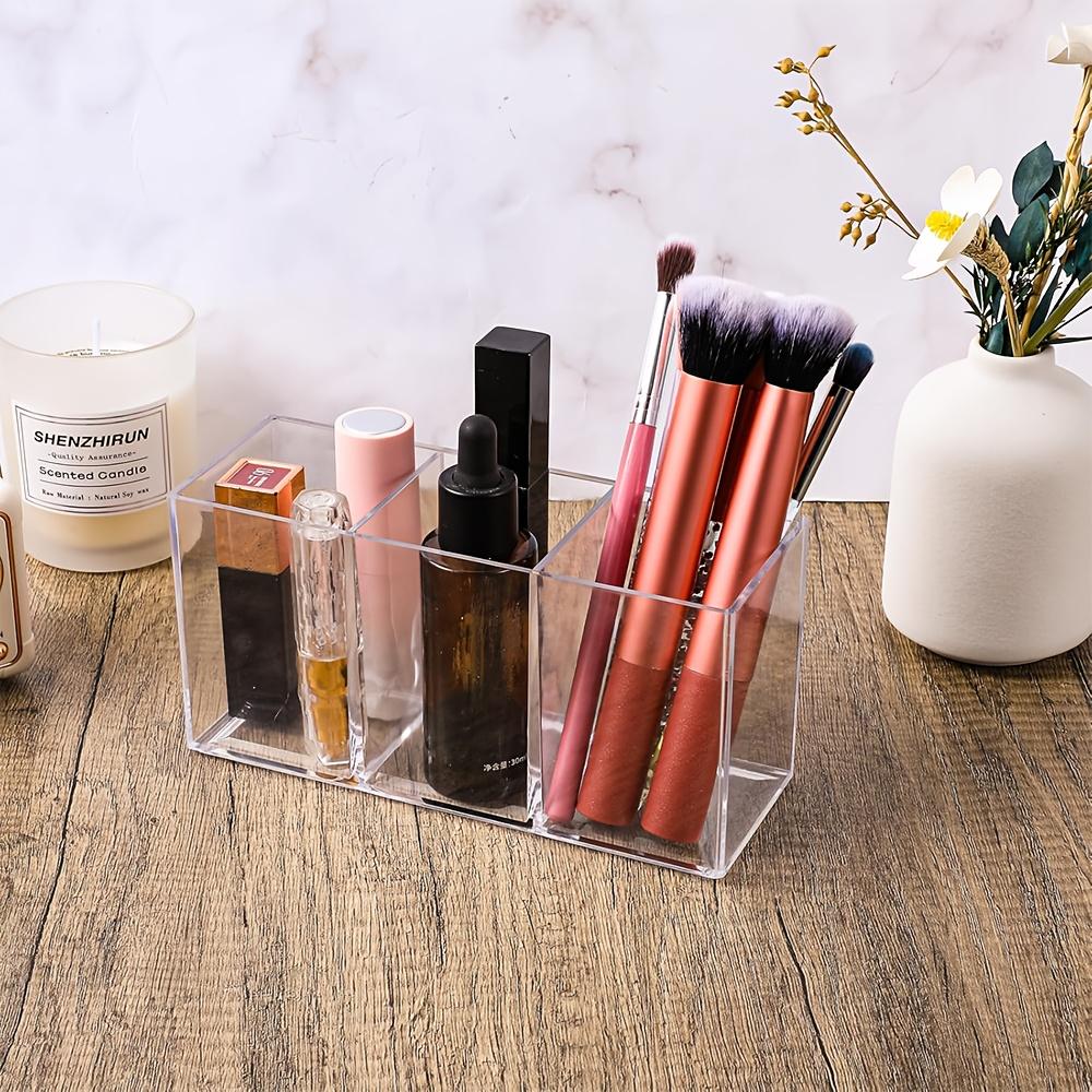 Acrylic Three-Compartment Makeup Organizer, Ideal for Brushes and Cosmetics, Bedroom Bathroom Office Storage, Minimalist Design