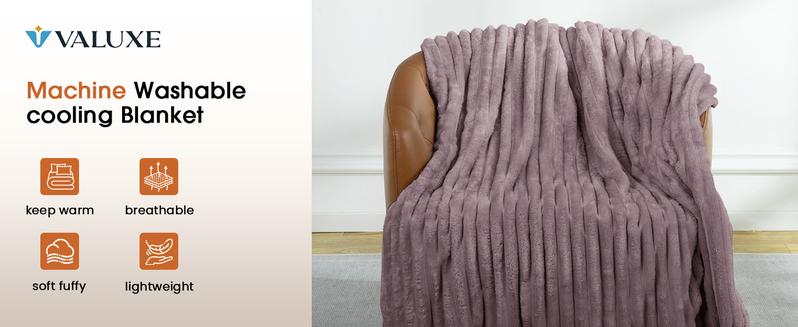 【VALUXE】 Luxury Fluffy Striped Blanket – Ultra Soft Fleece Throw for Couch & Bed, Cozy All-Season Home Decor, Perfect Christmas Gift