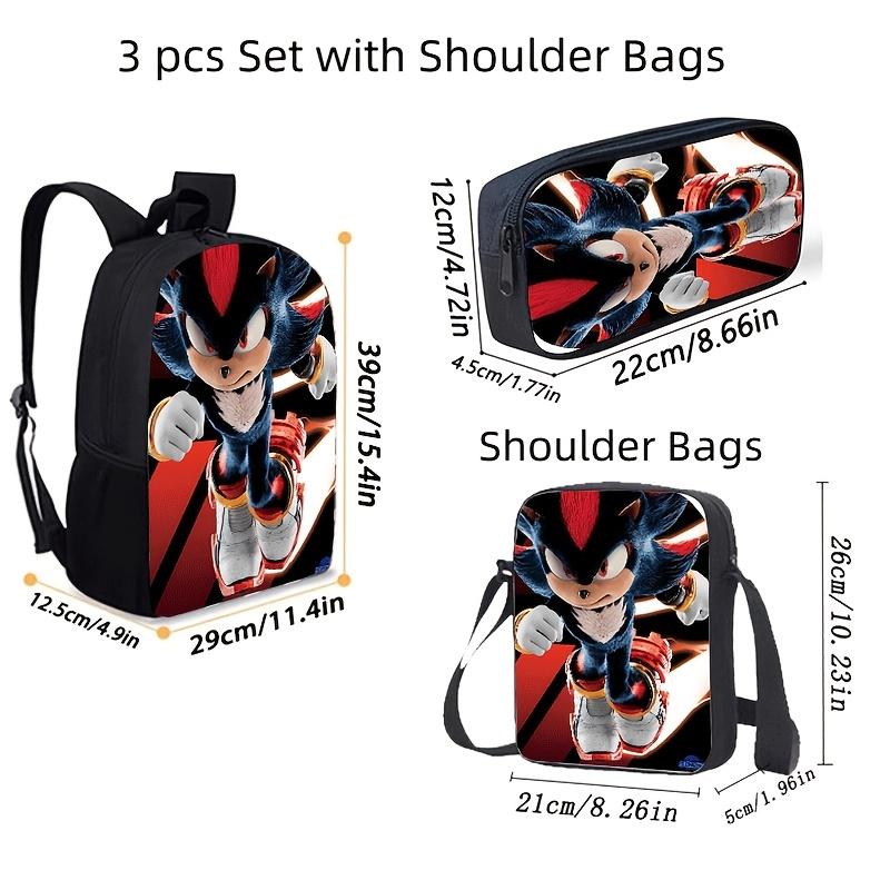 Shadow the Hedgehog 3PCS Backpack Set, Cool Sonic Character Print School Backpack with Lunch Box & Pencil Case, Lightweight Durable Daypack for Kids Teens, Ideal Gift for Sonic Fans