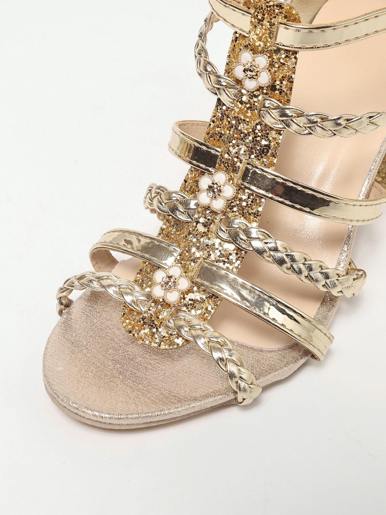 Women's High Heel Shoes, Round Toe, Chunky Lug, Sparkly Braided Strap, Perfect for Parties, Weddings, Summer 2026