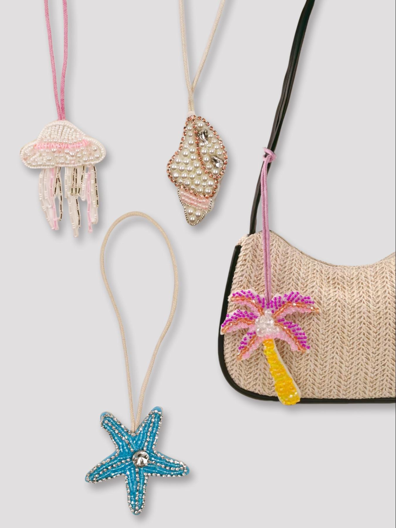 Handmade Shell Pattern Beaded Bag Charm, Sparkly Bag Charm, Bag Pendant, Casual Style Keychain Decoration, All Season Accessory for Bags & Keys