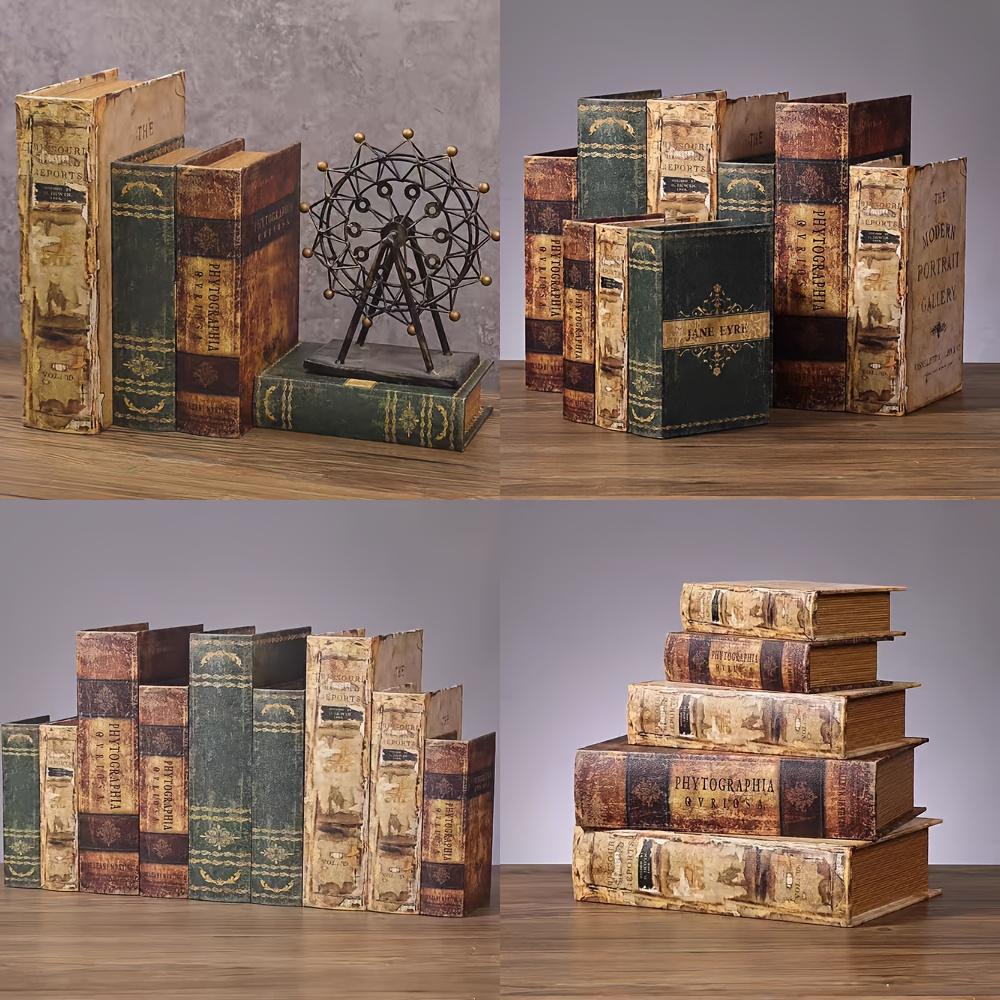Vintage Wooden and Leather Handmade Replica Books Set, Retro Decorative Items, Storage Box, Hotel Office Desk Decoration, Christmas Gift