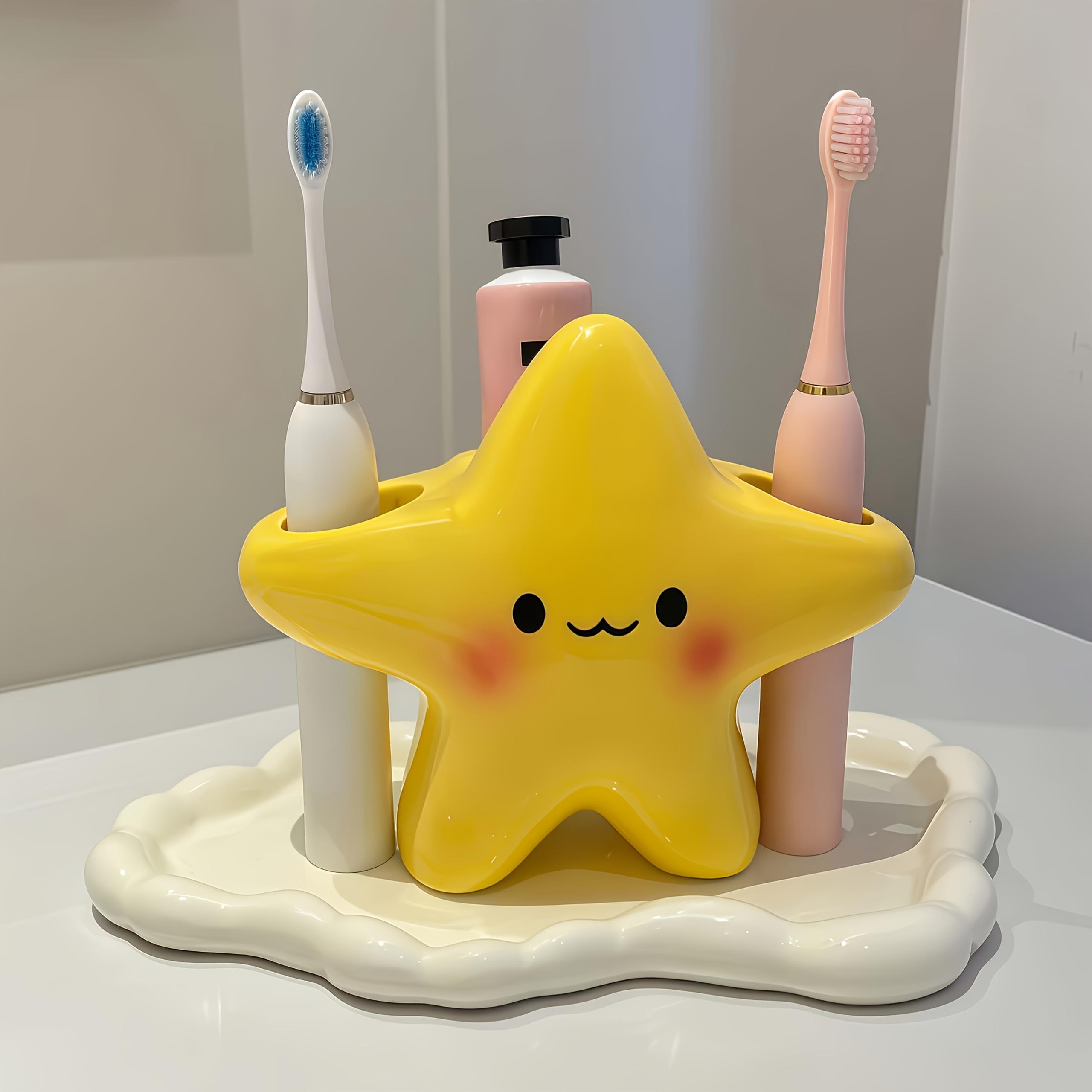 Large Star Design Toothbrush Holder Cute Smiley Shape Space Saving Bathroom Storage Stand For Manual & Electric Toothbrush