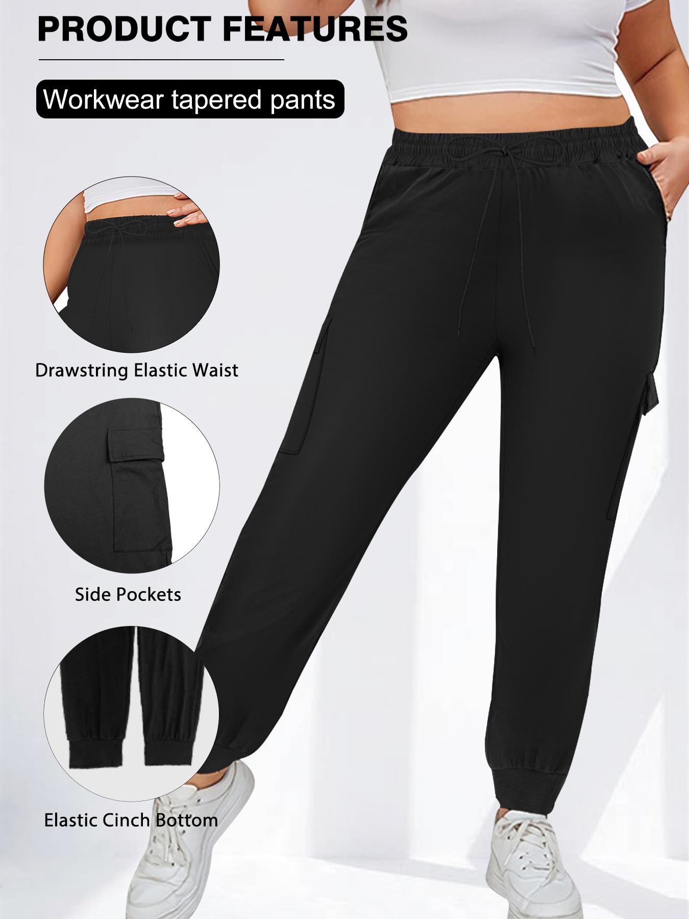 Plus Size Women's Jogger Pants with Cargo Pockets, Adjustable Waist with Drawstring, Comfortable High-Waisted Casual Trousers, Casual Sports Trousers