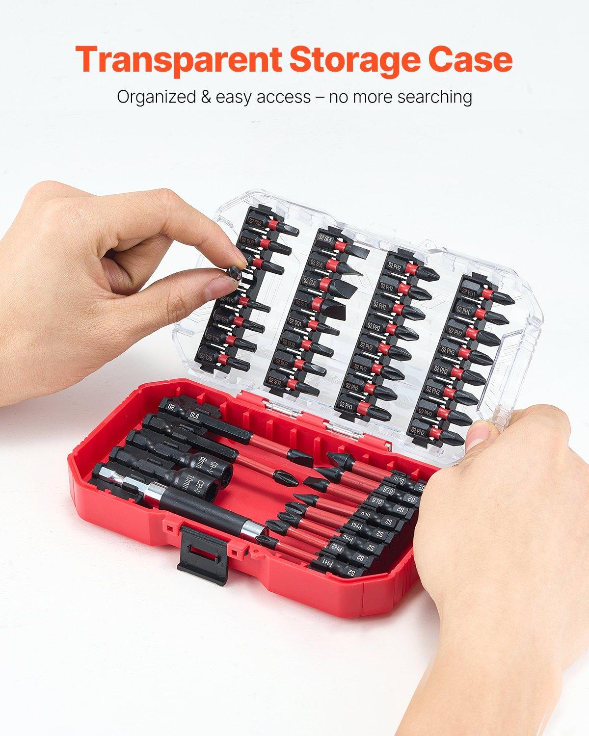 【DealsForYouDays】VEVOR 45-Piece High-Strength S2 Steel Magnetic Screwdriver Bits Set, with Magnetic Tip, Extension Rod, Transparent Storage Case - Rustproof Blackened Finish, Phillips, Slotted, Square, Torx Bits, Hex Nut Sockets, 45-Piece Kit, High-Streng