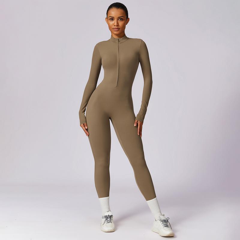 MASKERT Women's Long Sleeved Tummy Control Jumpsuit Comfortable Skin Friendly Stretchable Activewear for Workout Gym