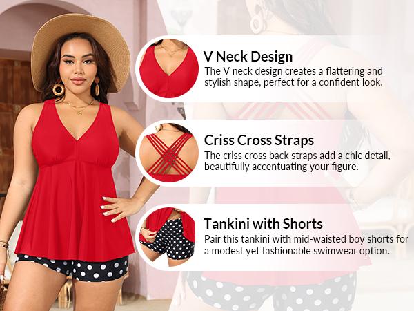 Aqua Eve Plus Size Swimsuits with Shorts Two Piece Tankini for Women Flowy Bathing Suits Athletic Swimwear