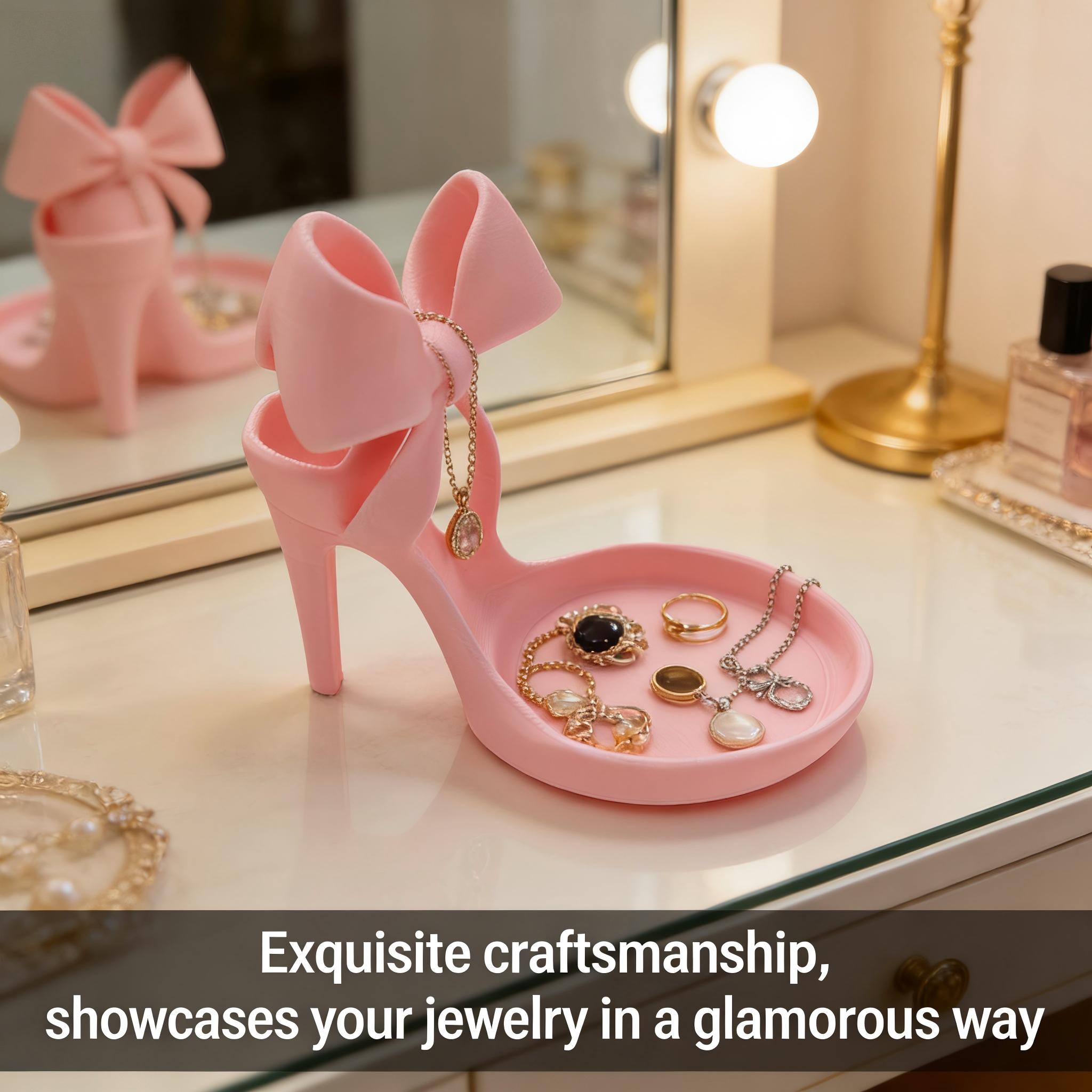 Elegant Bow Design Jewelry Stand, High Heel Shoe Display Rack, Desktop Storage Box, Plastic Material, Decorative Tray, Desktop Storage Organizer, Cute Storage Organizer