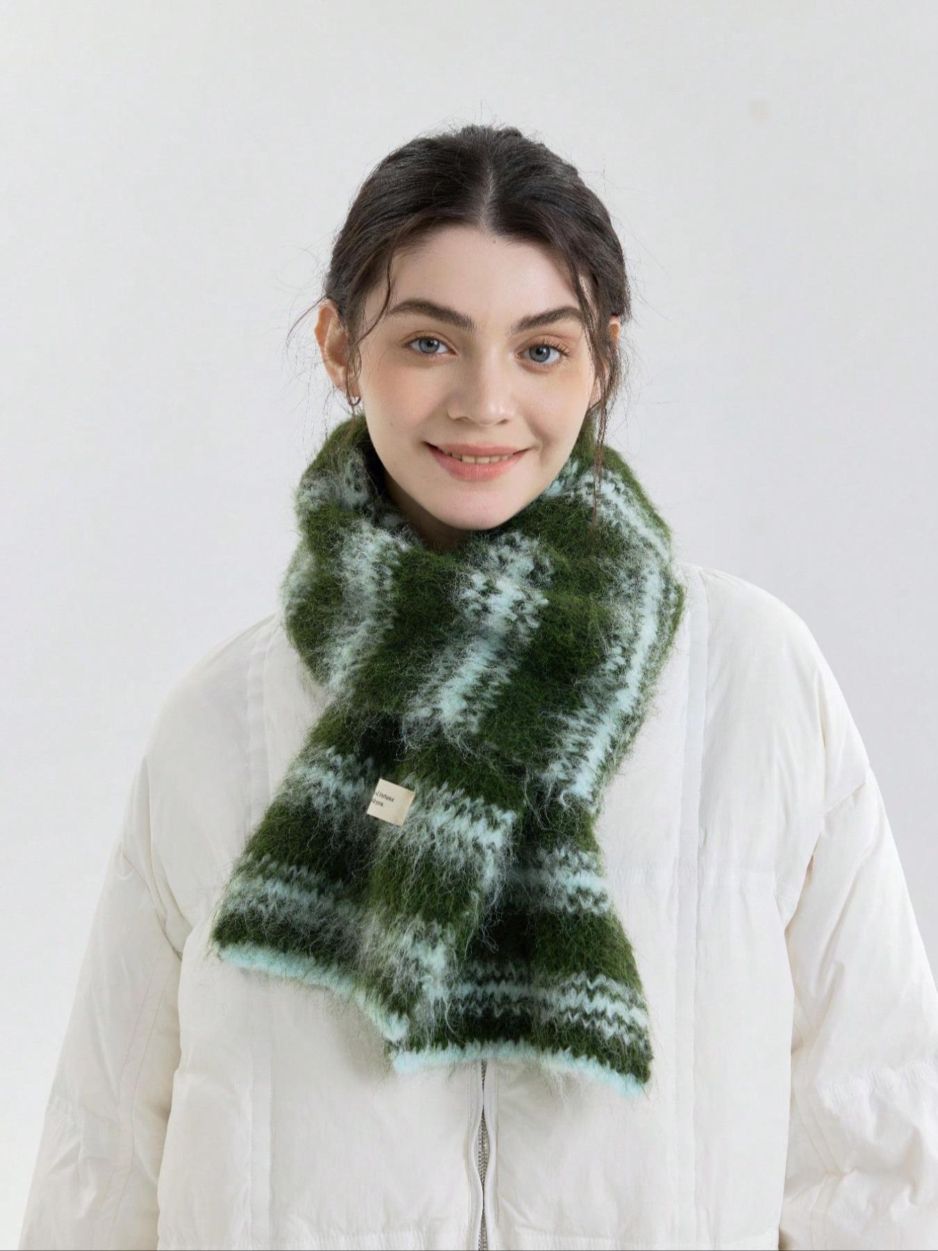 Women's Striped Patchwork Colorblock, Elegant Fall Winter Accessory Knitted Scarf, Perfect for Outdoor Travel Daily Commute