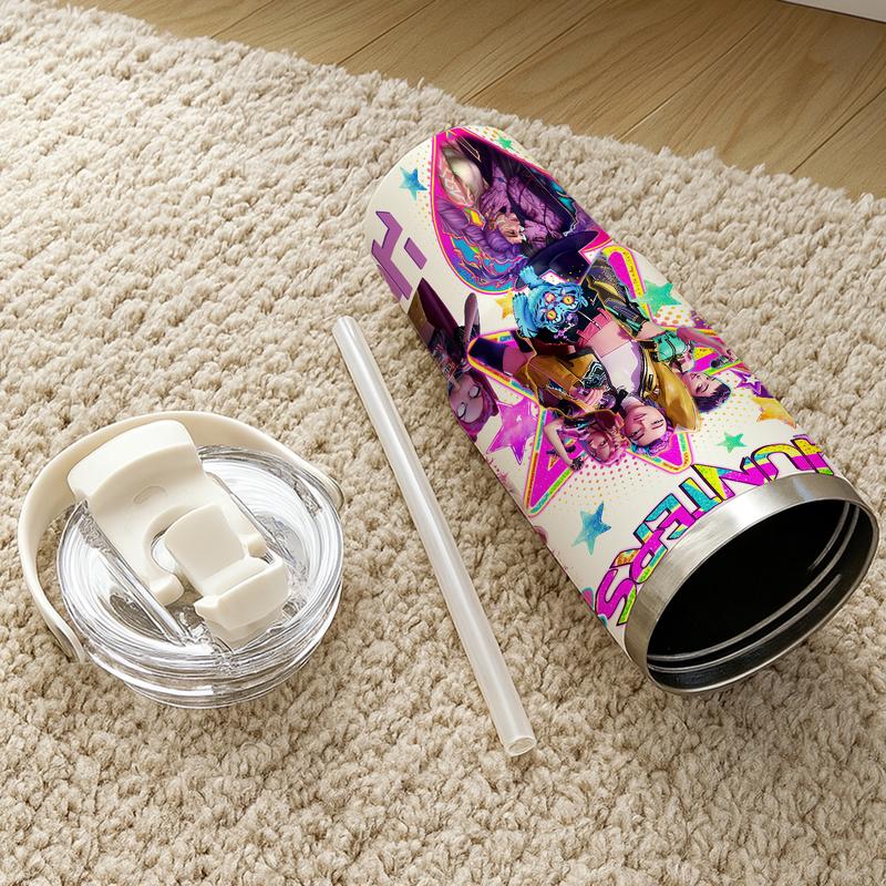 1 Pc 30oz insulated mug, double wall stainless steel vacuum cup, skinny leak-proof thermal mug, keeps hot 12 h/cold 24 h, colorful anime concert idol theme, stylish and durable,  travel tumbler, holiday birthday Christmas gift for women men friends