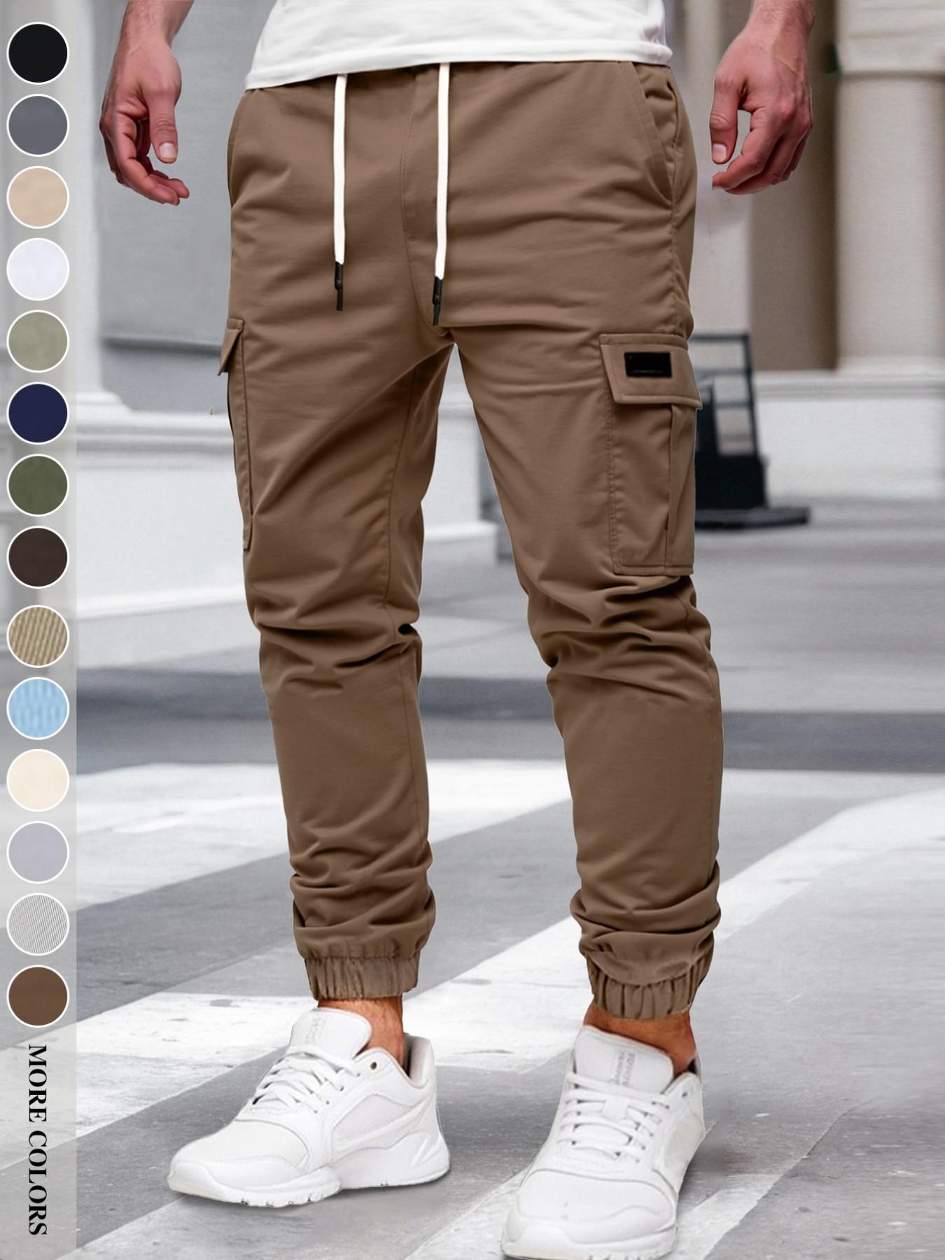 Men's Fall/Winter Everyday Urban Streetwear Cargo Jogger Pants with Cuffed Ankles and Large-Capacity Pockets, Work, Outdoor, City, Slim Fit, Trendy, Casual, Youthful, Minimalist, Versatile, Textured, Individual, Sporty