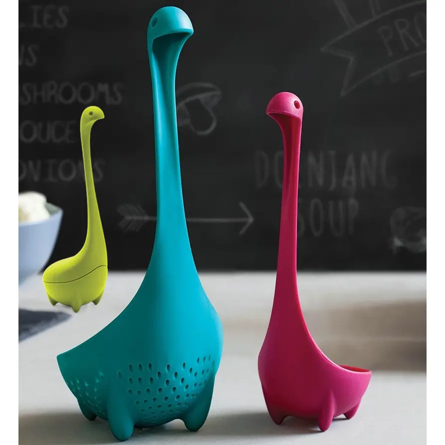 Animal Shape Self-Standing Soup Ladle, Cute Long Neck Dinosaur Design Cooking Spoon, Playful Look Upright Kitchen Utensil, Multi-Color Food Serving Spoon for Home Cooking