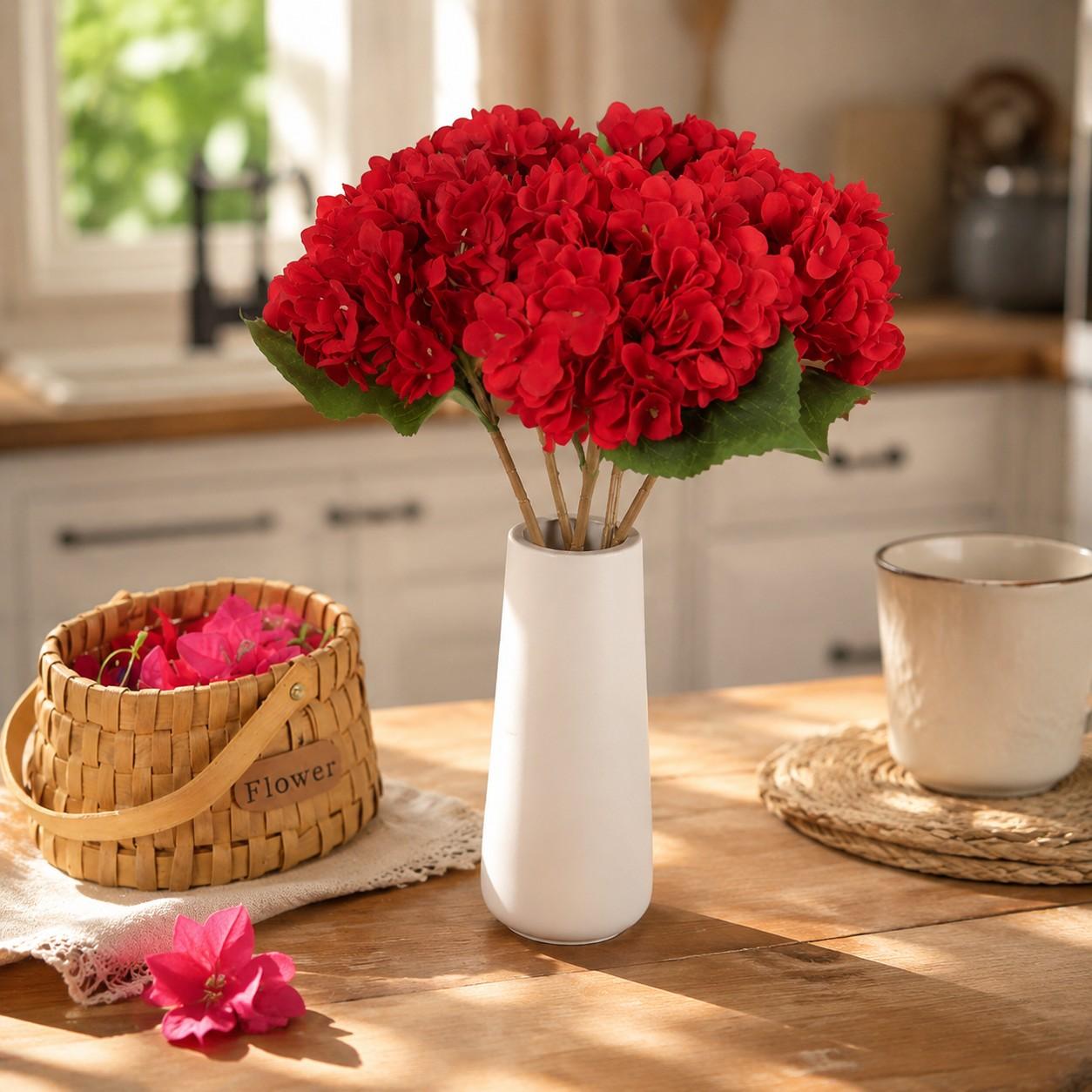 4 Pcs Leafy Artificial Hydrangeas, DIY Home Decor, Hotel Wedding Centerpieces, Low Maintenance, Evergreen All Year Round