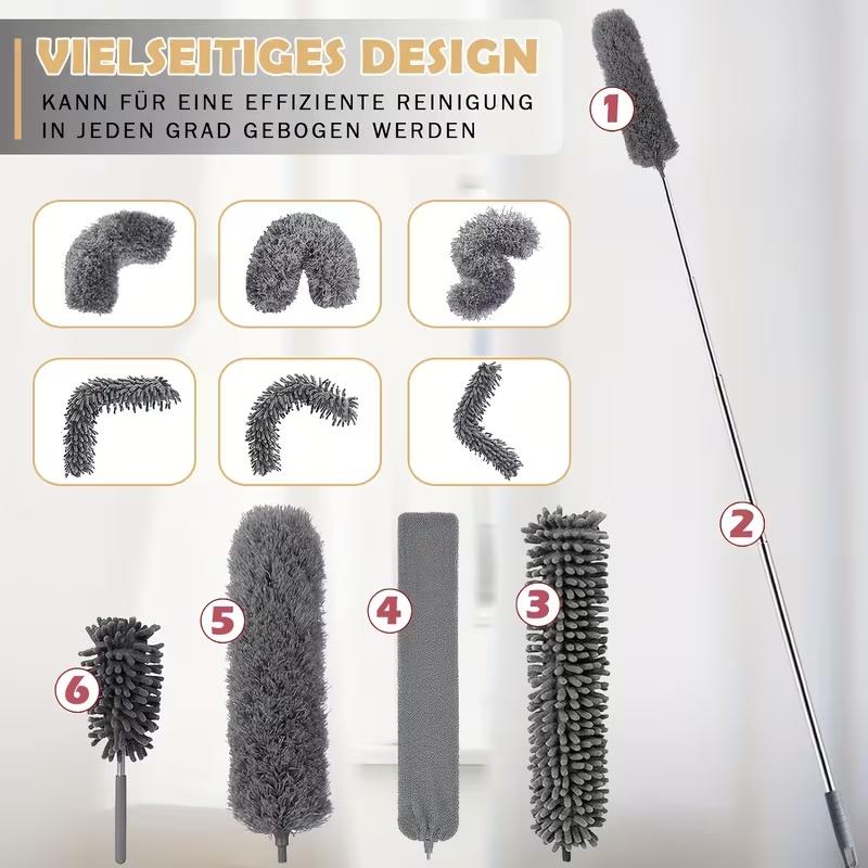 Extra-Long 111" Retractable Microfiber Duster with Stainless Steel Extension Pole - Ideal for High Ceiling Fans & Car Cleaning, Gray, Dusters for Cleaning
