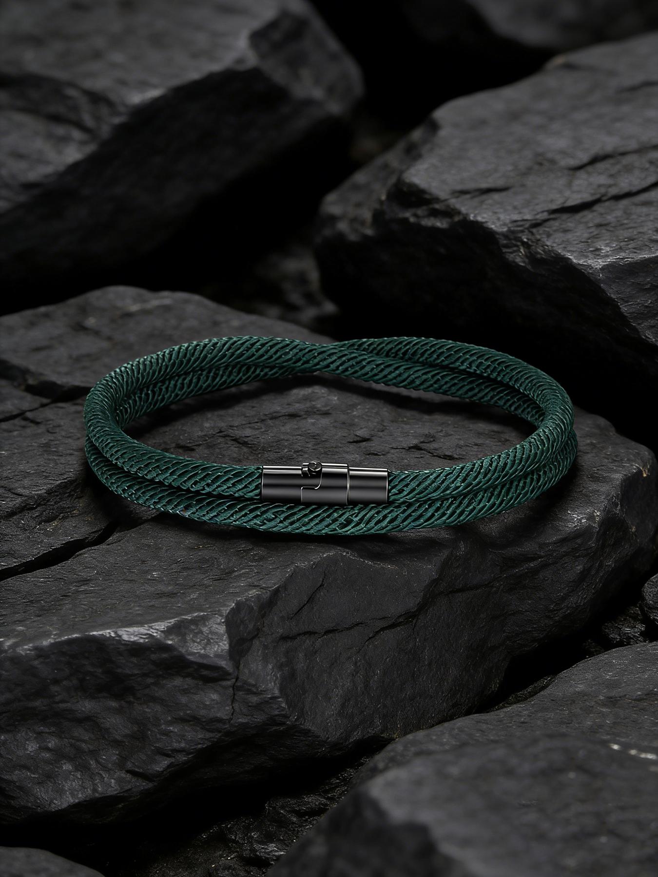1pc Men's Minimalist Braided Rope Bracelet, Magnetic Clasp, Waterproof & Durable Wristband, Ideal for Everyday Wear & Gifting, Perfect Boyfriend & Father's Day Gift