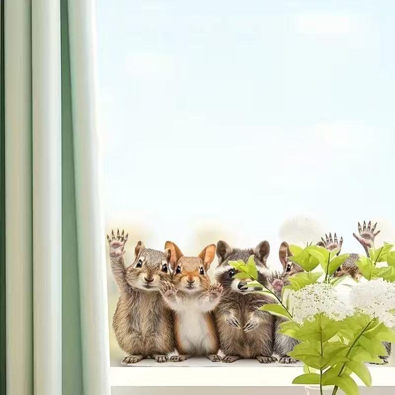 Forest Animal Waving Pattern Glass Sticker, Self-Adhesive Waterproof Wall Decor, Fox Design, Fun Home Decoration, Easy to Apply and Remove