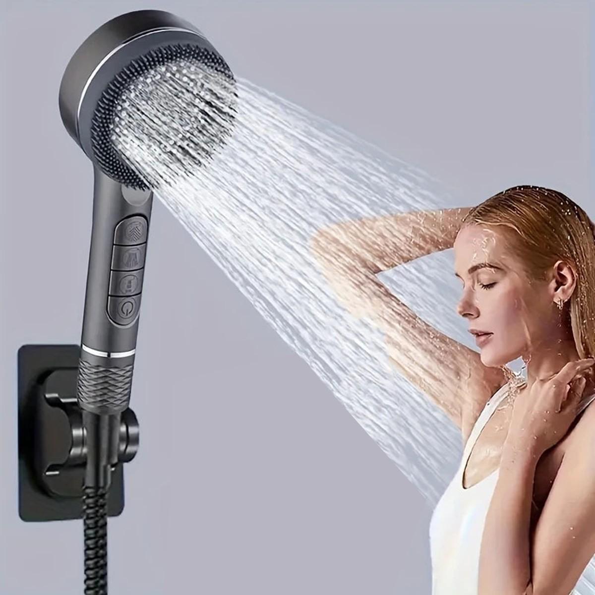 Shower Head Set: 3-Piece Kit with 4 Modes Handheld Shower, Soft Hose, No-Drill Shower Holder, Modern Bathroom Shower Equipment