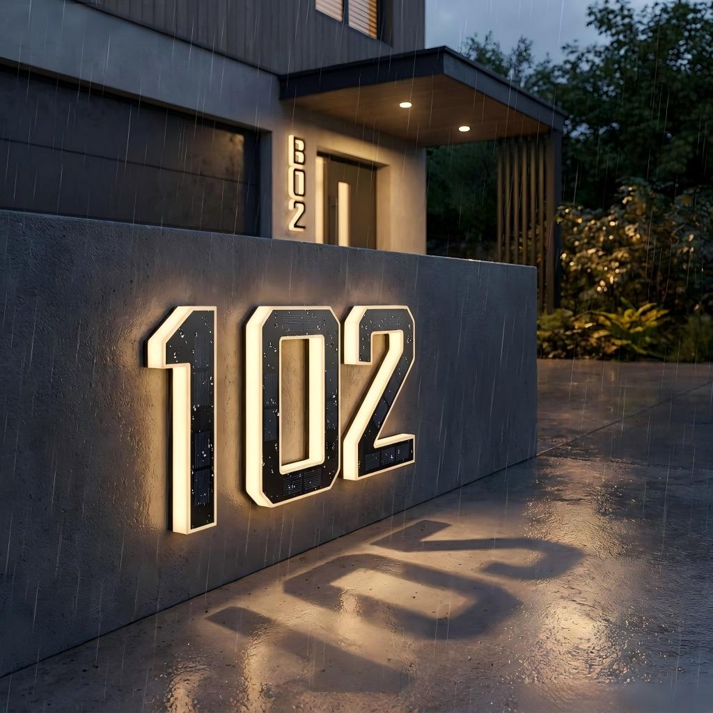Solar Lighted House Numbers 9 Inch Waterproof LED Address Signs for Outside Modern House Numbers with Large Personalization Options,Decorate your door number, DIY personalisation.Modern Farmhouse Illuminated Sign Light