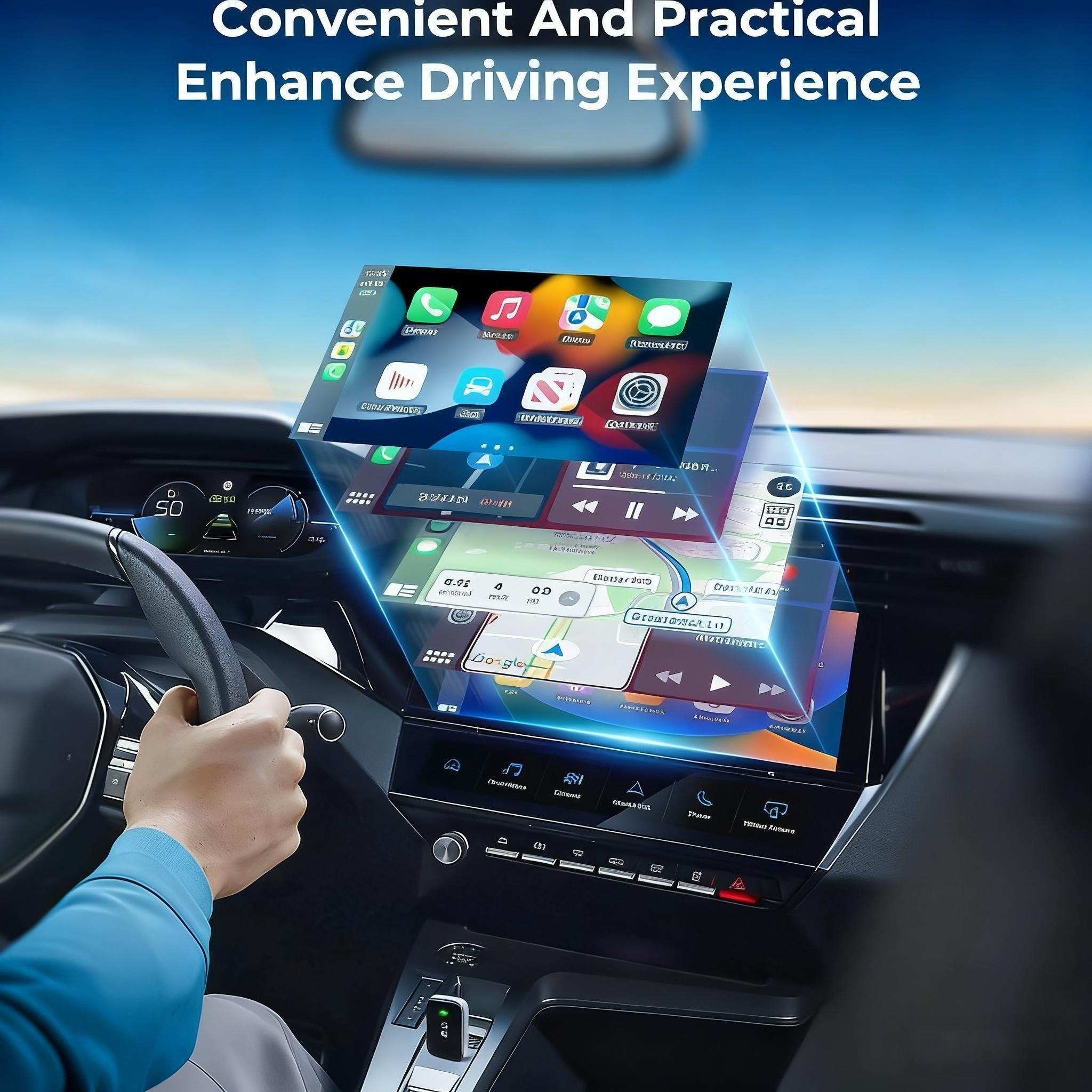 Two-In-One Wireless Carplay & Android Auto Adapter, Plug-And-Play, Fast Automatic Connection, Compact Design, USB/USB-C Ports