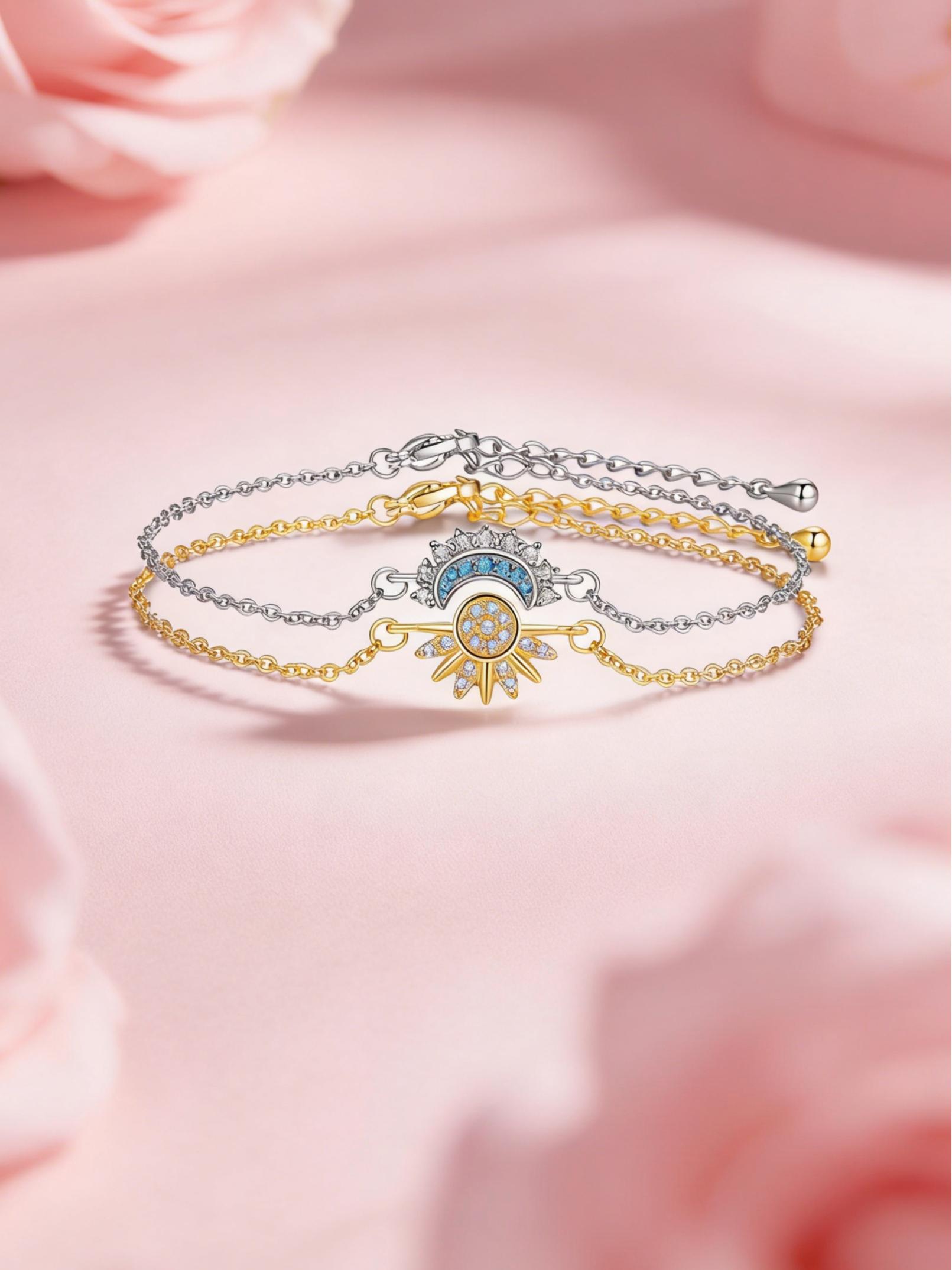 Sun and Moon Bracelet Set for bestfriend, sister gift,Stackable Gold Sun & Blue Moon Bracelet, Matching Couple/Friendship/sister Jewelry