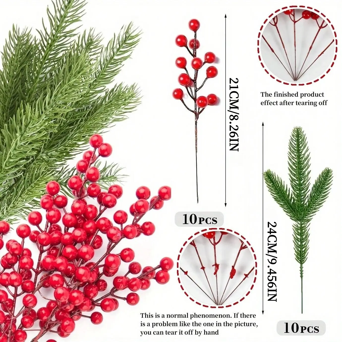 20pcs Artificial Christmas Tree Branches, Berry & Greenery Picks, Holiday Decorations for Home & Party Use