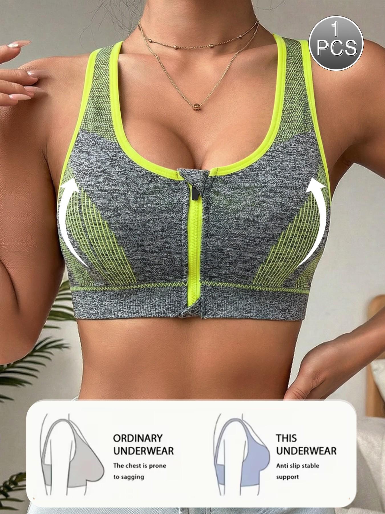 Women's Plus Size Front Zip Sports Bra, High Impact Push Up Wireless Bra, Breathable Mesh Racerback Workout Yoga Bra for Gym Fitness Running Women Workout Clothes