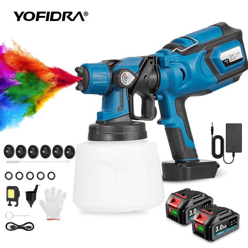 New Upgraded!! Cordless Paint Sprayer, 1000ml Paint Sprayer Gun with 21V/2 x 3.0Ah Batteries for Furniture and House Painting, Paint Sprayer for Home Interior, Wall, Fence, Cabinets