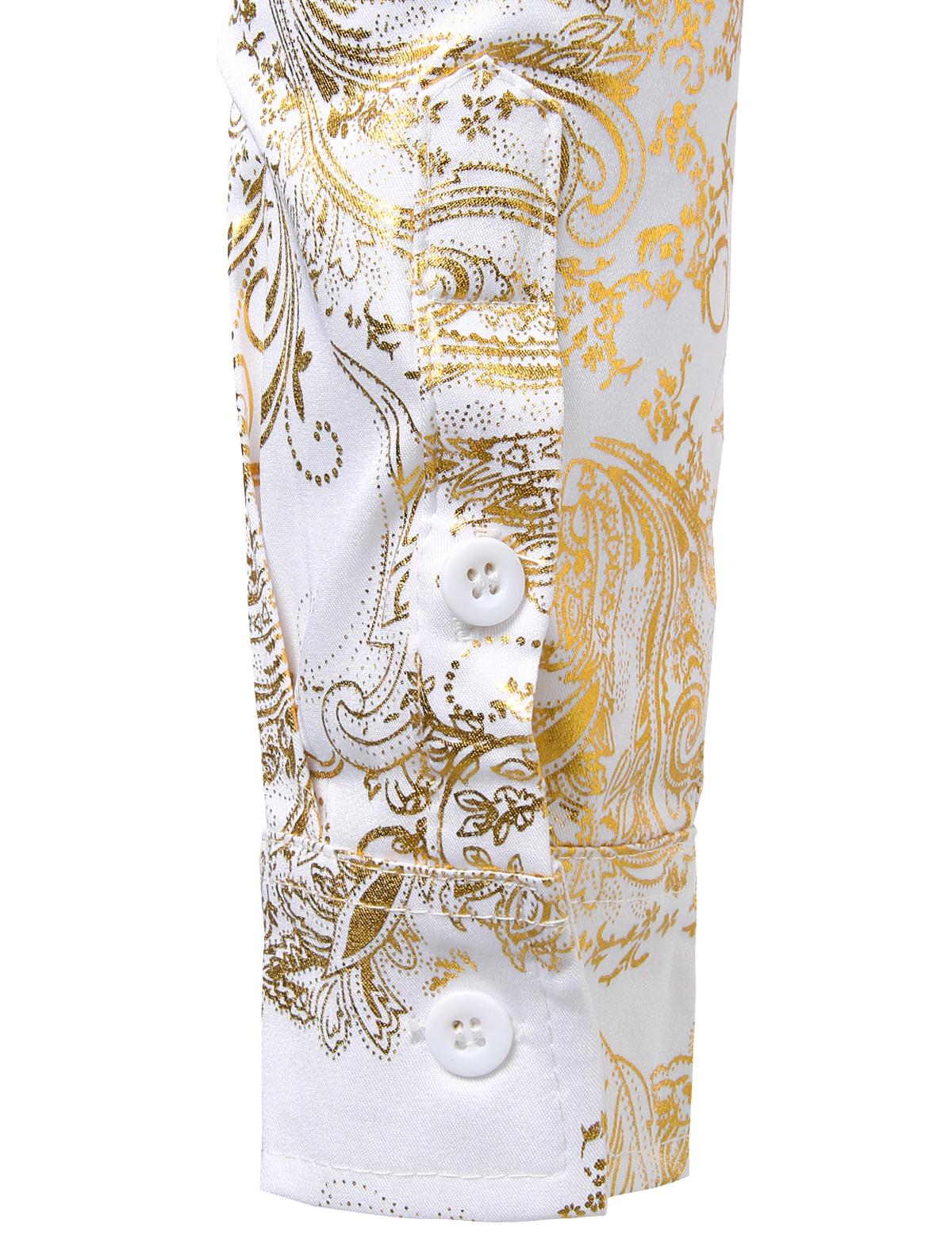 ZEROYAA Men's Luxury Paisley Dress Shirt Shiny Floral Printed Button Down Shirts for Party Prom Casual Elegant Father's Day Gift for Boyfriend Dad Gifts Black People Menswear Fabric Long Sleeve Top Vneck