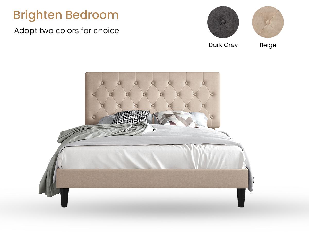 SHA CERLIN Upholstered Bed Frame with Button Tufted Headboard, 【Frame Only No Mattress】Faux Leather/Fabric Upholstered Bed Base, Platform Bed Full Queen King Size, Wooden Slat Support, No Box Spring Needed#ChristmasGifts#TikTokShopBlackFriday