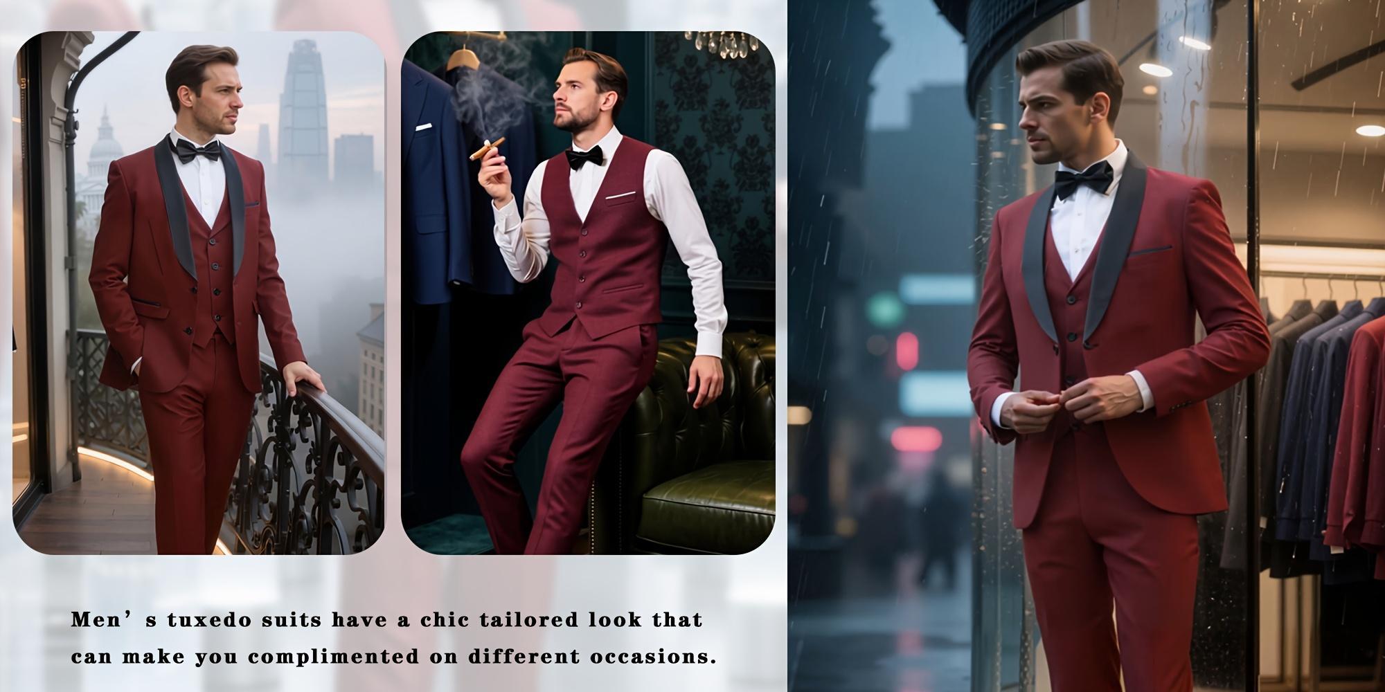 Men's 5‑Piece Slim‑Fit Shawl‑Collar Tuxedo Set | One‑Button Blazer, Vest, Trousers & Two Bow‑Ties | Classic Formal Outfit for Business, Banquet & Evening Events Men's 5‑Piece Slim‑Fit Shawl‑Collar Tuxedo Set | One‑Button Blazer, Vest, Trousers & Two Bow‑Ties | Classic Formal Outfit for Business, Banquet & Evening Events
