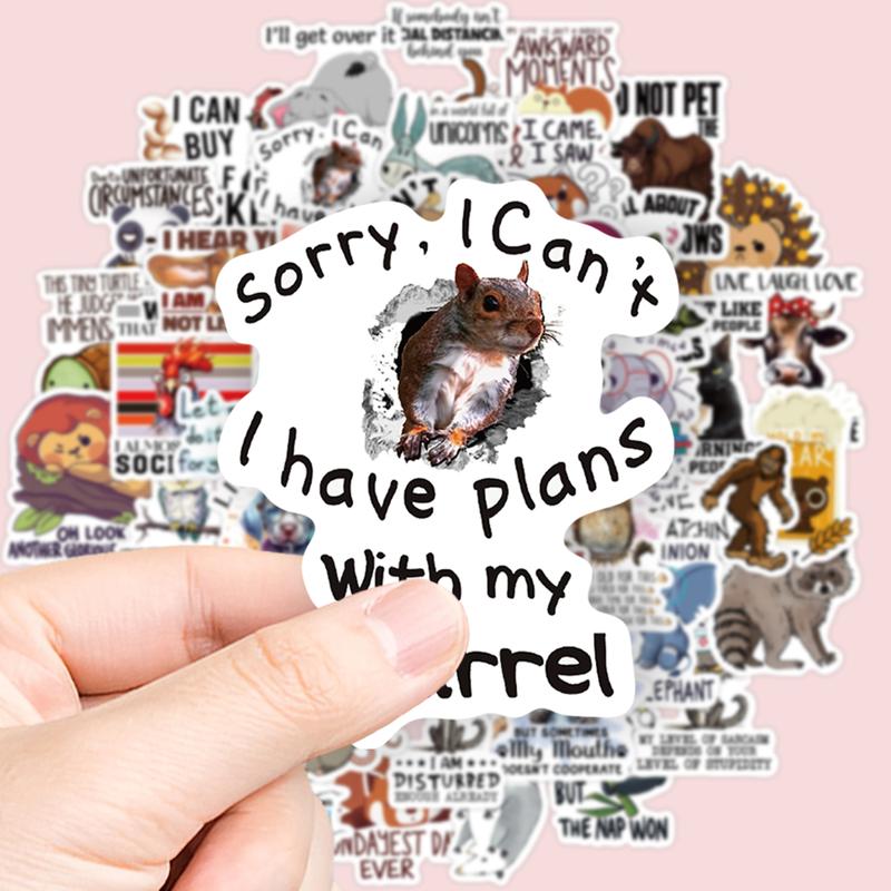 50 Humorous Animal Stickers with Funny Quotes and Expressions, Waterproof Coating, Sticker Decals, Perfect for Laptops, Phones, Cars, Party Gifts