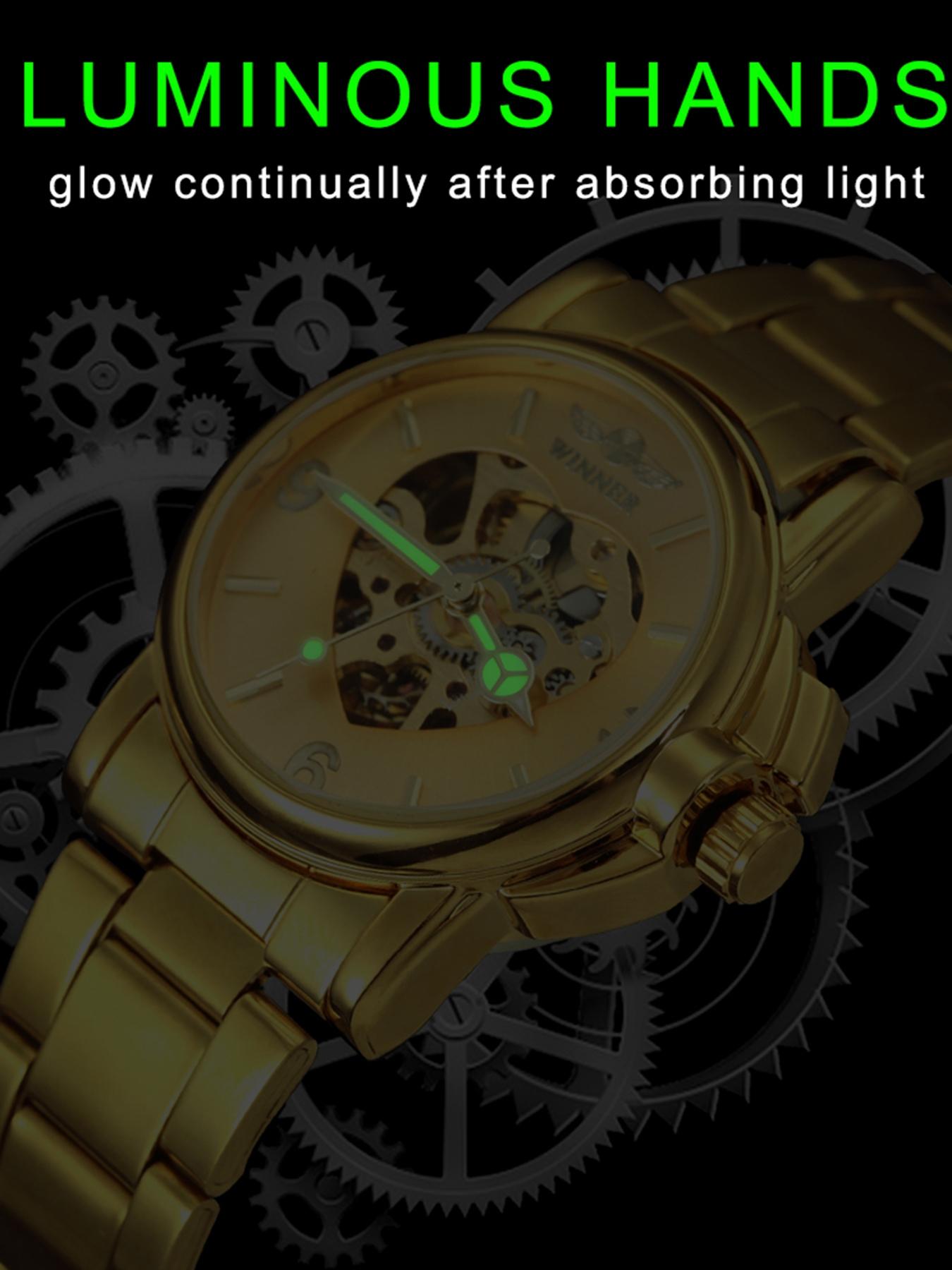 1pc Elegant Skeleton Automatic Mechanical Watch for Women Luminous Hands Stainless Steel Strap Business Fashion Ladies Watches Top Brand Wristwatches Gifts