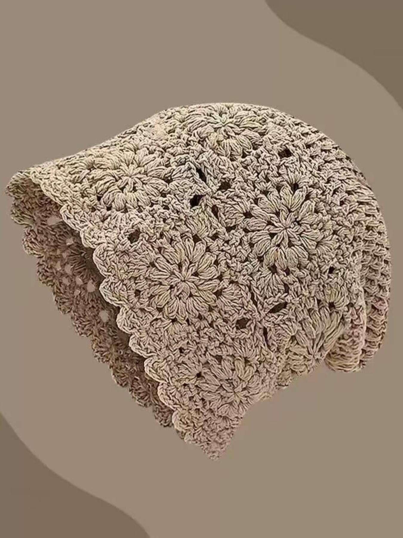 Women's Handmade Knitted Bucket Hat, Floral Design, Casual Loose-Fit, Perfect for Fall & Winter, Daily Wear Street Fashion, Knit Hats