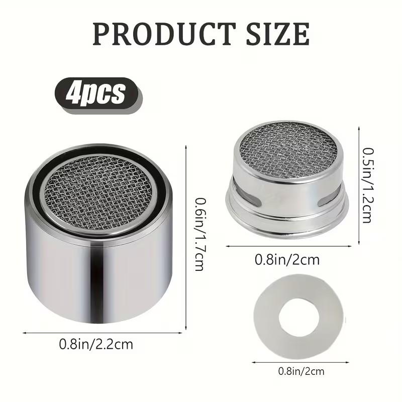 4pcs 22mm Aerator for Sink Insert Filter, Chrome Plated Bubbler with Seal, Ideal for Bathroom and Kitchen Faucets