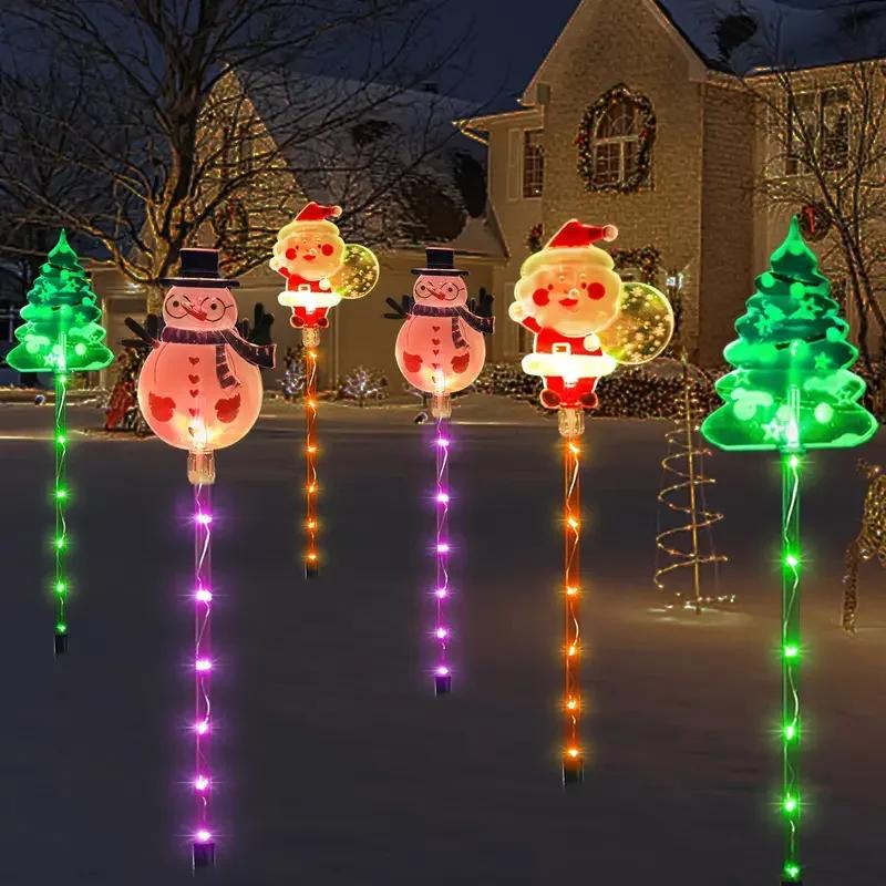 Solar Christmas Lights Outdoor Set, Auto On/off Lawn Garden Yard Decorations, Santa Snowman Tree Designs, Ground Stake Holiday Lighting, Waterproof Tree Light