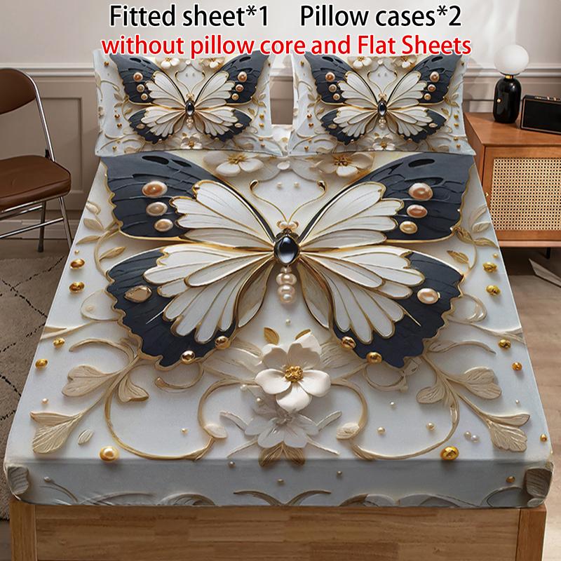 3-piece multi-pattern fitted sheet set (1 fitted sheet  + 2 pillowcases without filler), deep pocket 15 inches machine washable, low allergenic, high quality mattress protector for bedrooms, dorm rooms, HD printed all-season room decoration Bedding Suppli